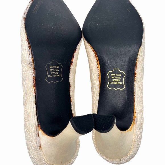 VINTAGE IVORY VALERIE STEVENS BEADED HEELS W/ BOX WEDDING FORMAL 8.5 - Picture 12 of 13